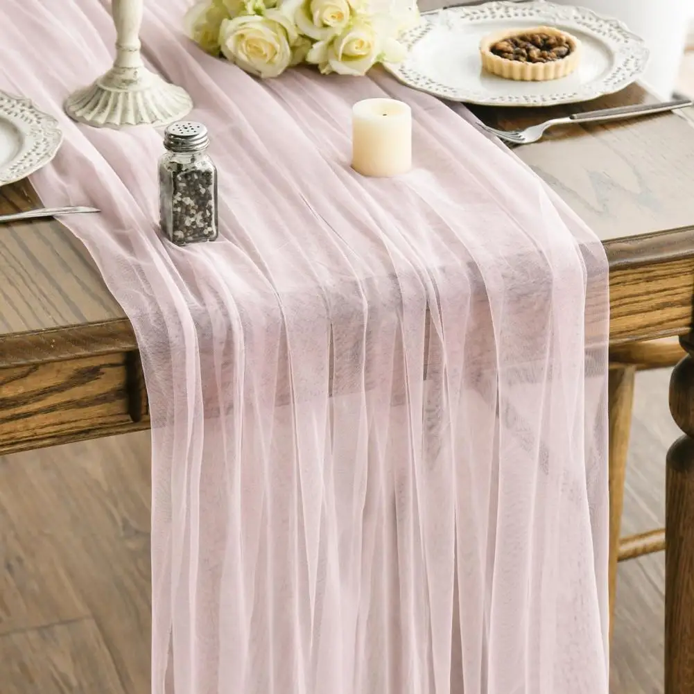 2025 Festive Table Decor Elegant Tulle Table Runner for Wedding Decor Bridal Shower Birthday Party Sheer Tablecloth for Dessert