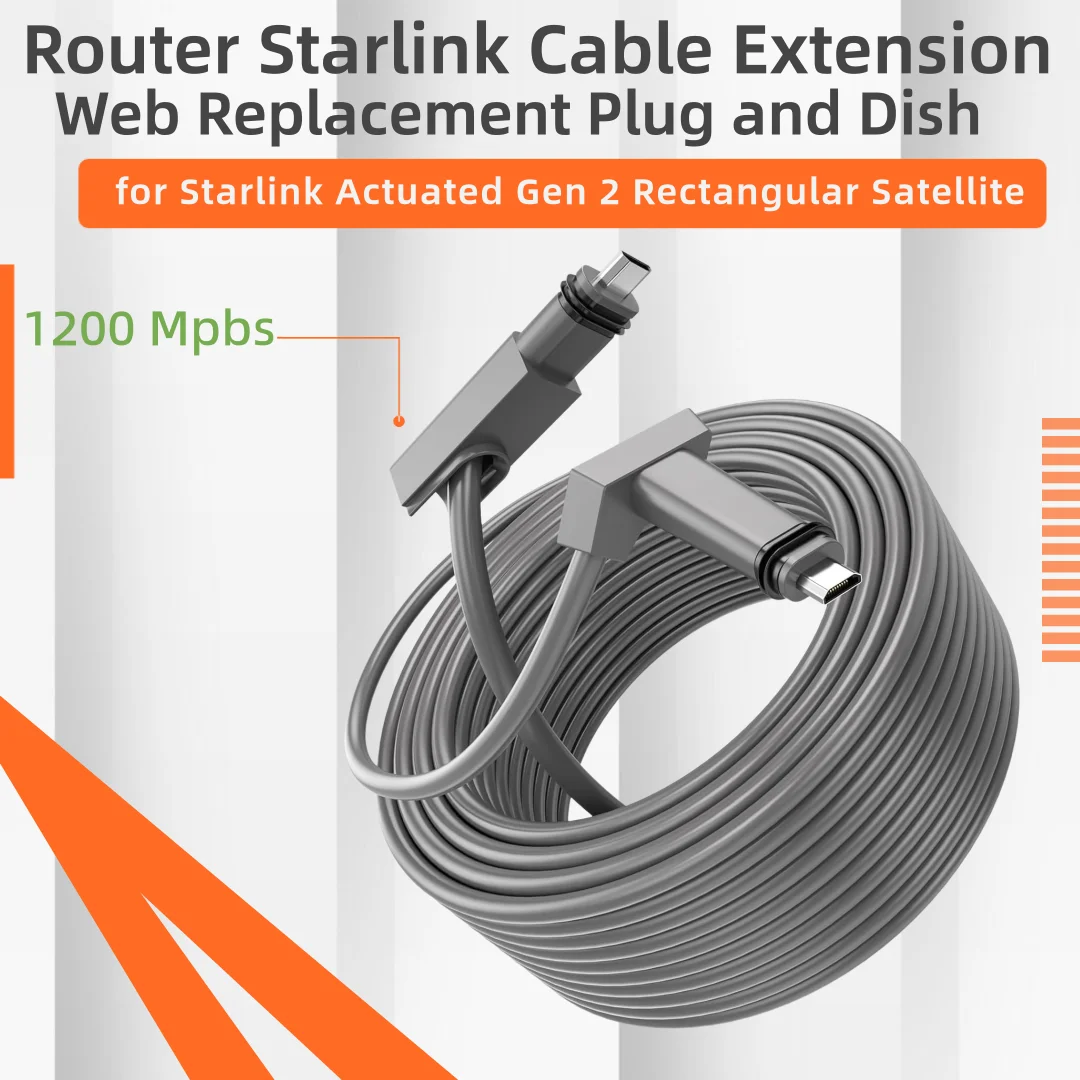 Starlink V2/Gen2 Router Starlink Cable Extension Web Replacement Plug and Dish for Starlink Actuated Gen 2 Rectangular Satellite