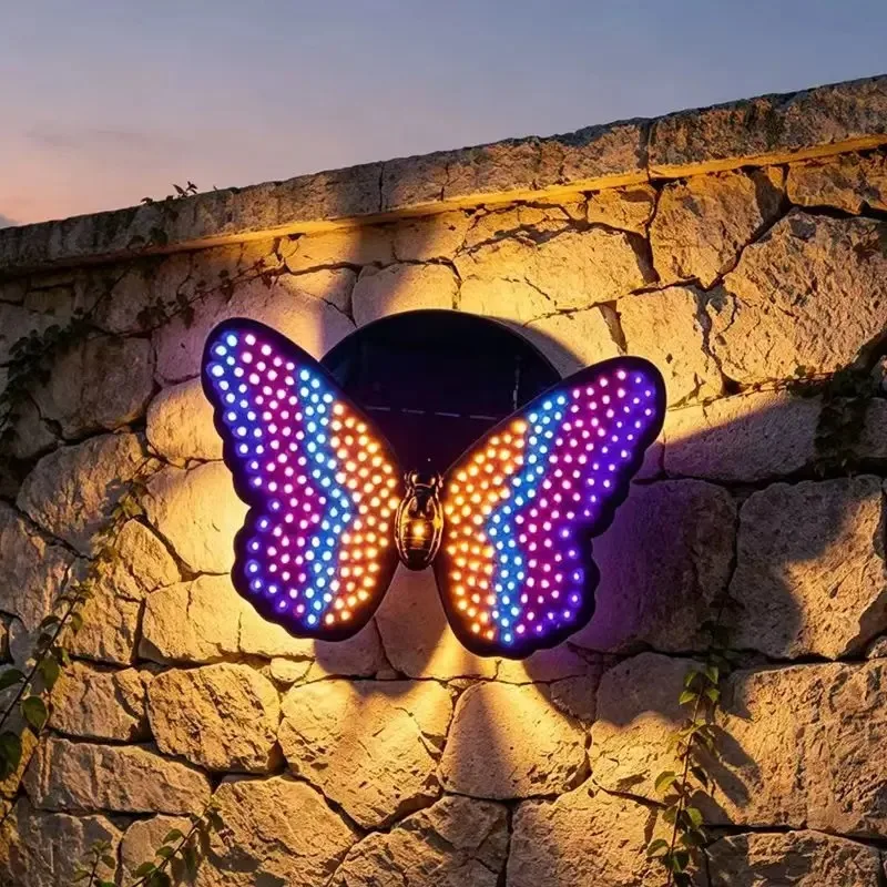 Waterproof Solar Butterfly Light Outdoor LED Wall Lamp Garden Decor Hanging Fence Light for Yard Patio Porch Balcony Landscape