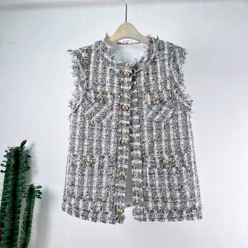 

Autumn Spring New Fashion Woolen Cloth Vest Outerjacket Women's Loose Tassel O-Neck Single Breasted Medium Waistcoat