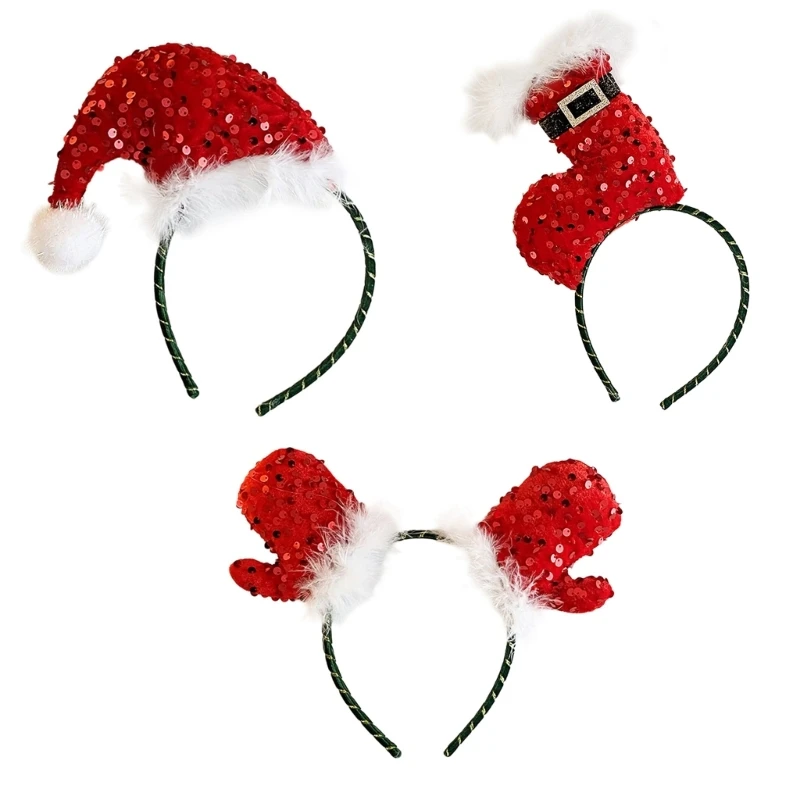 Christmas Sequined Headband Sequins Headwear Cosplay Santa Hat Socks Gloves