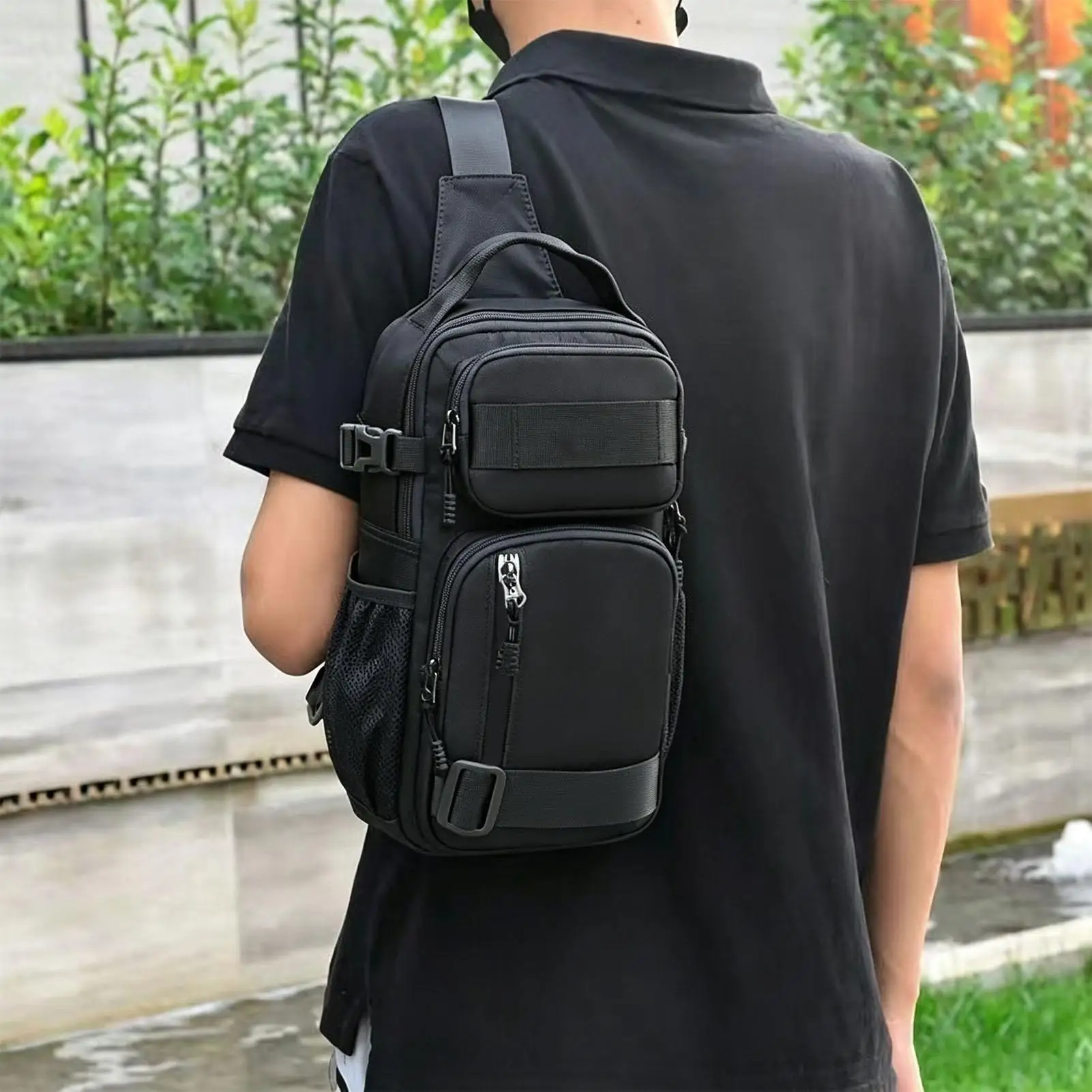 Travel Sling Bag For Men Adjustable Oxford Cloth Casual Lightweight Pouch Over The Shoulder Bags For Commuter Cycling Gym Sports