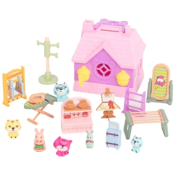 Cute Plastic Rabbit Toy Foldable Bunny House Figurine Playset, Interactive Toddlers Pet Kit Toy, Educational Pretend Role Play F