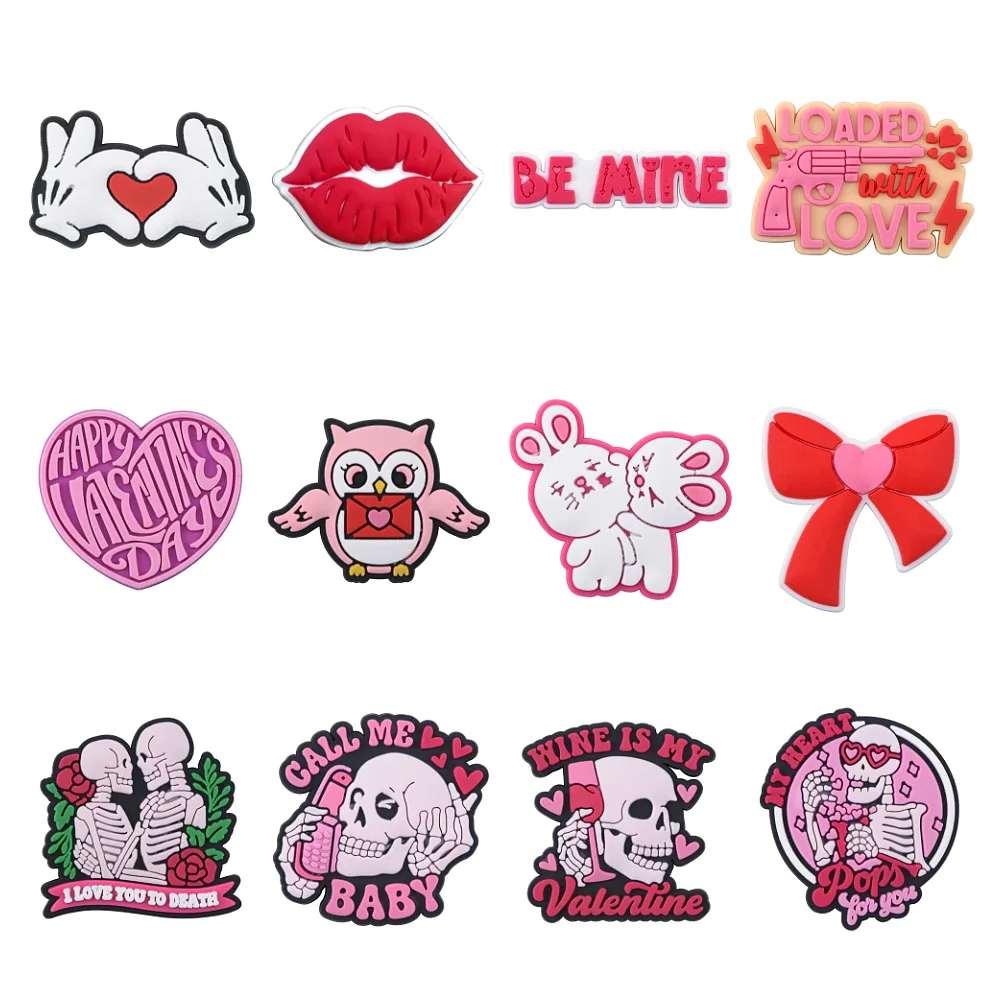 

Шармы для обуви ко Дню святого Валентина: Декоративные элементы в виде скелета и черепа с надписью "Call Me Love" для сандалий и кроксов, женские аксессуары для обуви, булавки