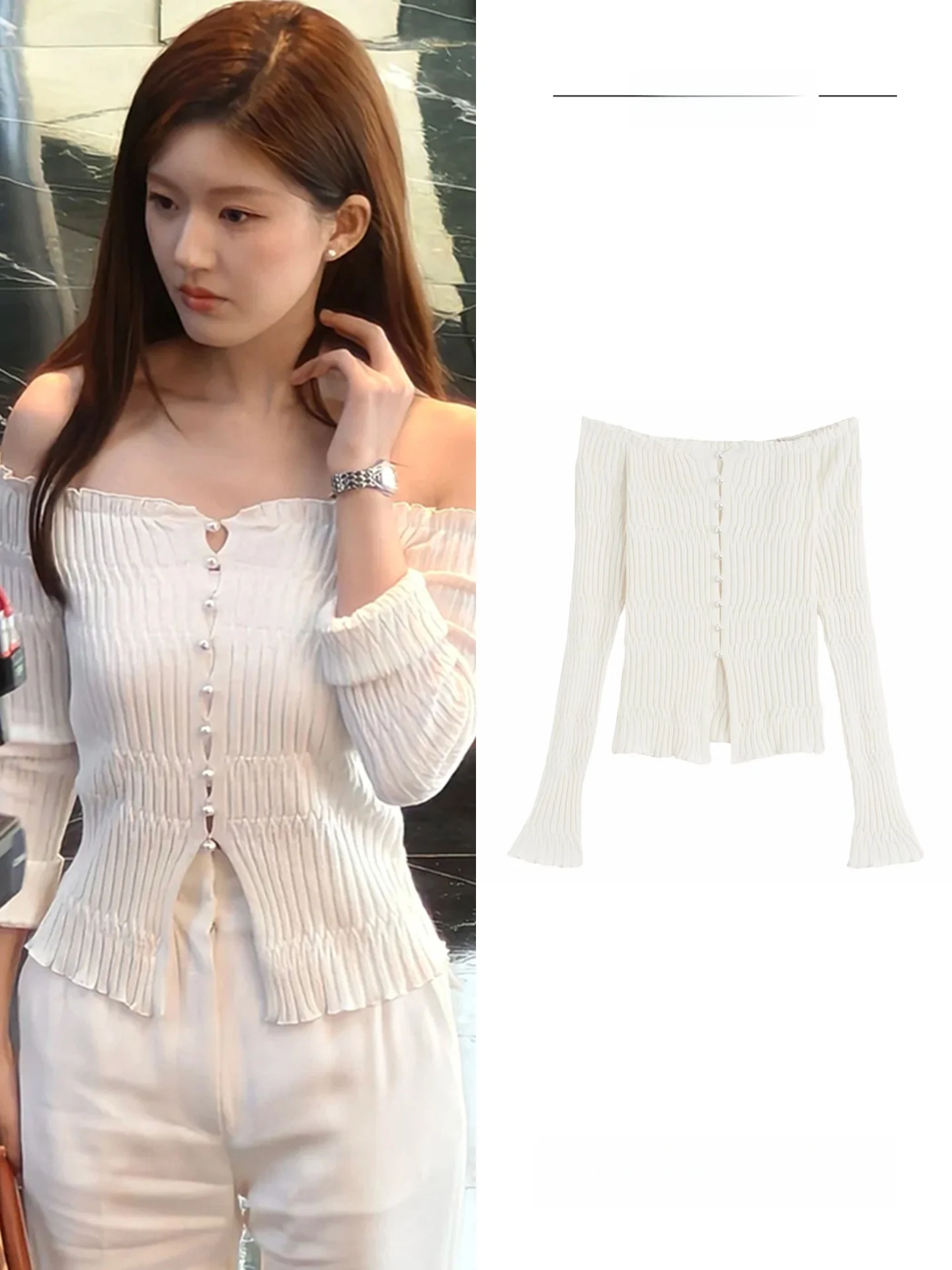 

Stunning Knitted One-oulder Open Cardigan Women's Faion Ele Beautiful High-End Feel Star Top Soft Long Sve Button ...