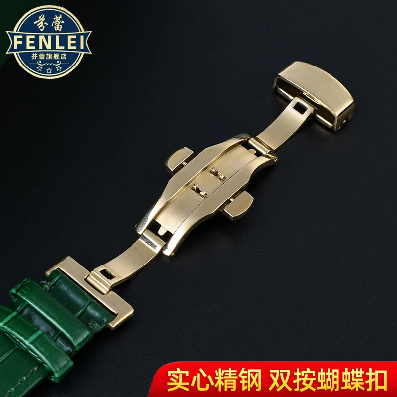 18mm 20mm 22mm High Quality Bamboo Pattern soft cowhide WatchStrap Men Butterfly Buckle Ostrich leather Green Watchband Bracelet