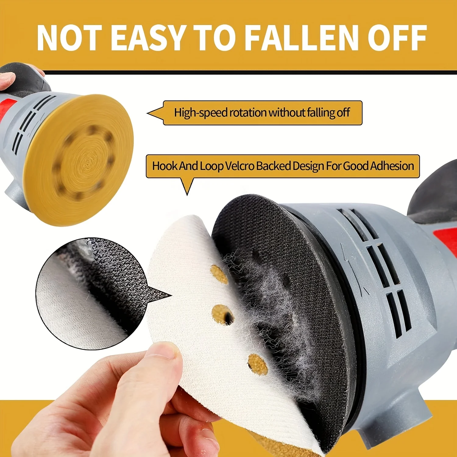 10 Buah Cakram Amplas Emas 5 Inci 8 Lubang, Cakram Amplas Berkualitas Tinggi Tahan Debu dan Tahan Blok, Cocok untuk Pekerjaan Kayu