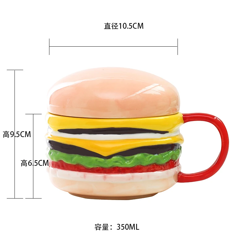 European Style Ceramic Underglaze Color Creative Hamburger Mug, Water Cup, Handwork, Hand-painted, Personality Breakfast Coffee