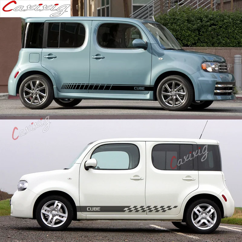 For Nissan-CUBE Car Door Side Skirt Vinyl Decals Auto Body Sport Stripes Exterior Accessories K-car Stickers