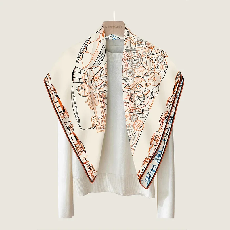 

New Brand Two-sided Print Headband Scarf Women Fashion 90*90cm Silk Hijab Bandana Neckerhicef Sun Protection Shawl Headscarf