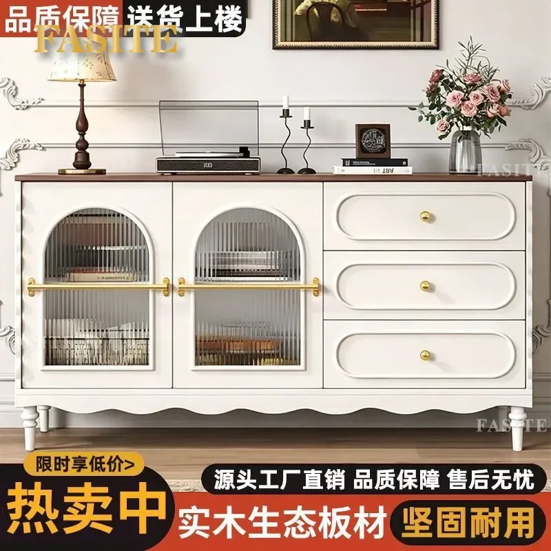 For Solid Wood Dining Side Cabinet Glass Door Wall Mounted American Retro Tea Cabinet Multi Layer Large Capacity Storage