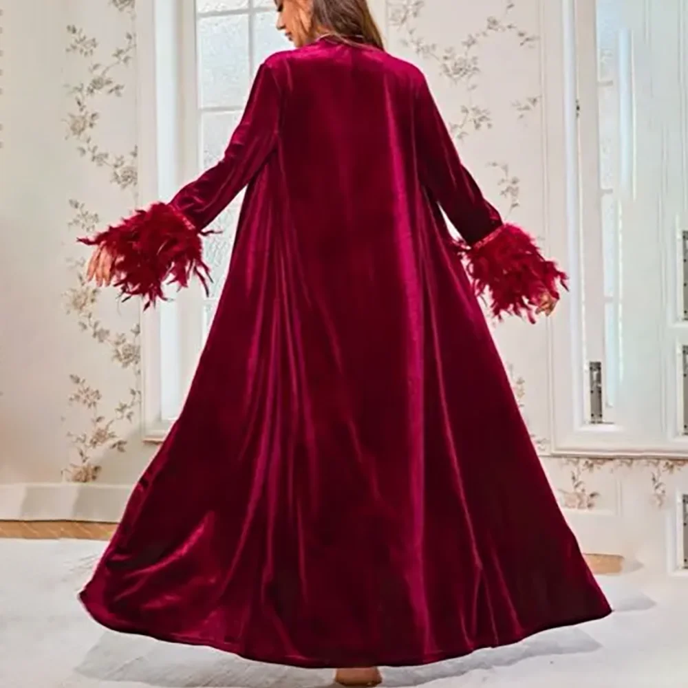 2025 New Arrival Prom Dresses For Women Fashion Long Sleeves Elegant Feather Loose Fit Long Coat Formal Evening Party Prom Gowns