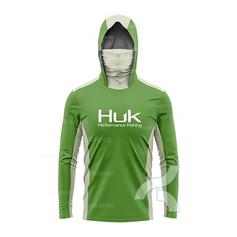 HUK Hooded Fishing Shirts Men Mask Anti-UV Fishing Clothes Summer Long Sleeve Sun Protection T-shirts Caps Scarf Jerseys Apparel