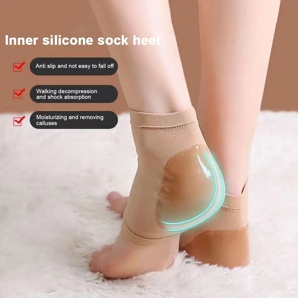 2Pcs Heel Protector Silicone Heel Moisturizing Socks Anti-Crack Protective Cover Plantar Fasciitis Pain Relief Foot Care Tools