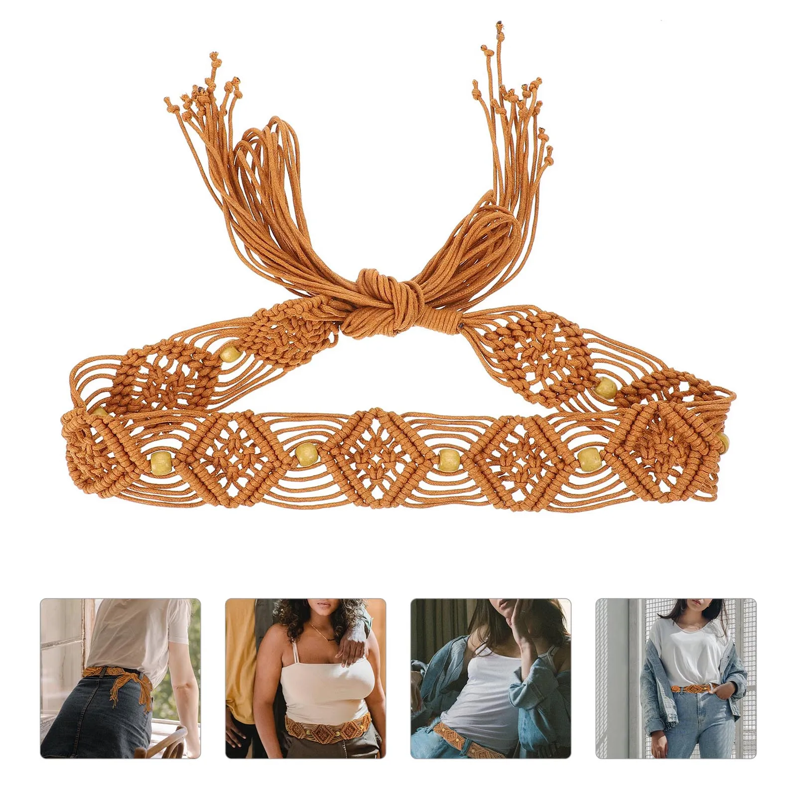 

Bohemian Style Belt Women Waist Chain Durable Wax Rope Woven Belts Practical Lightweight Comfortable Various Occasions