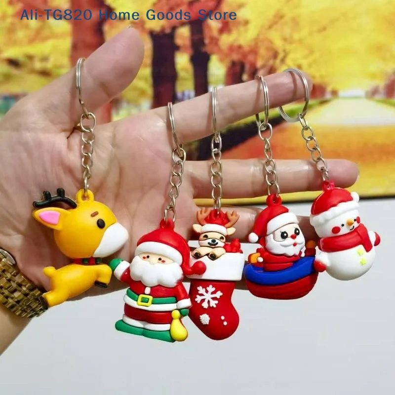 [TG820]Christmas Themed Silicone Keychains Cute 3D Cartoon Santa Reindeer Snowman Perfect For Holiday Gifts Bag Decor Daily Use