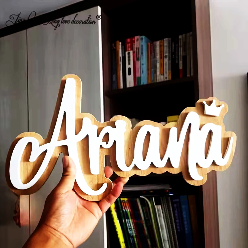 

Custom Wood Acrylic Nursery Name Sign for Kids Personalized Room Decor Laser Cut Plaque Children's Bedroom