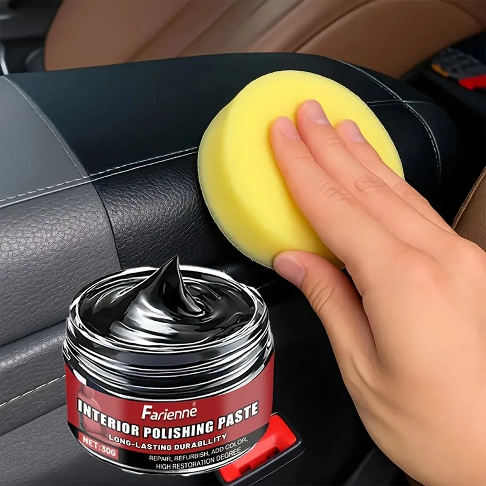 معجون تلميع داخلي جديد للسيارة 30 جرام - تجديد مقاعد جلدية، تألق عميق، تطبيق سهل للوحة القيادة والأبواب والزخرفة