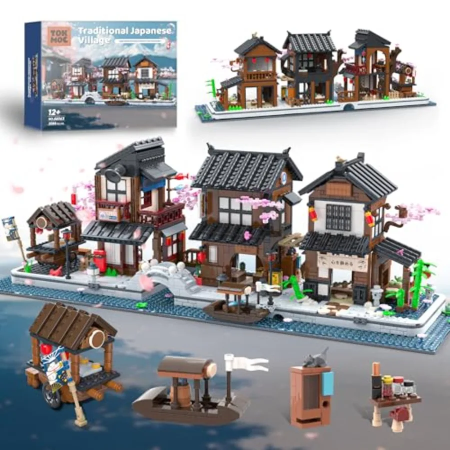 

Sakura Street View architecture building set for home decoration ABS plastic pink-white 2058 pcs with detailed izakaya tea hous