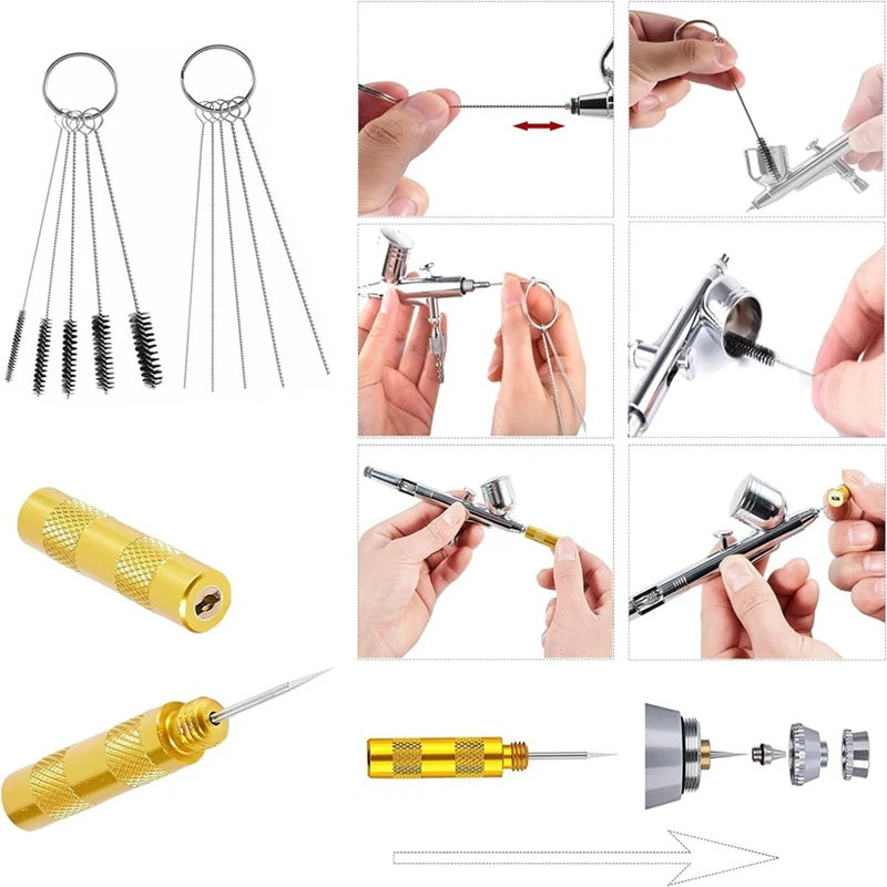 Airbrush-Set mit Dual-Action-Airbrush-Pistole, 3-Nadel-Set, Airbrush-Reinigungsset für Airbrush, Make-up, Airbrush für Nägel