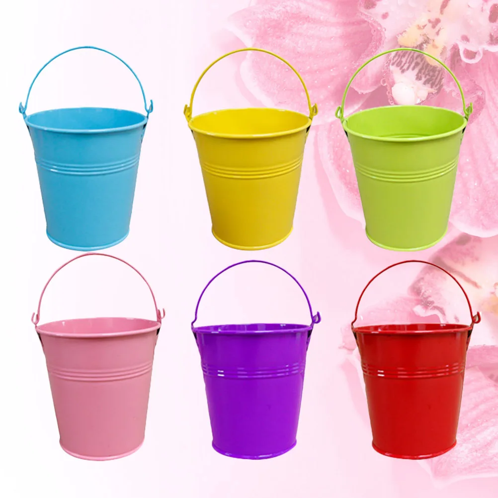 

20Pcs Mini Tinplate Buckets Small Flower Pots Candy Colored Metal Buckets Hanging Decor Planters Baskets for DIY Wedding