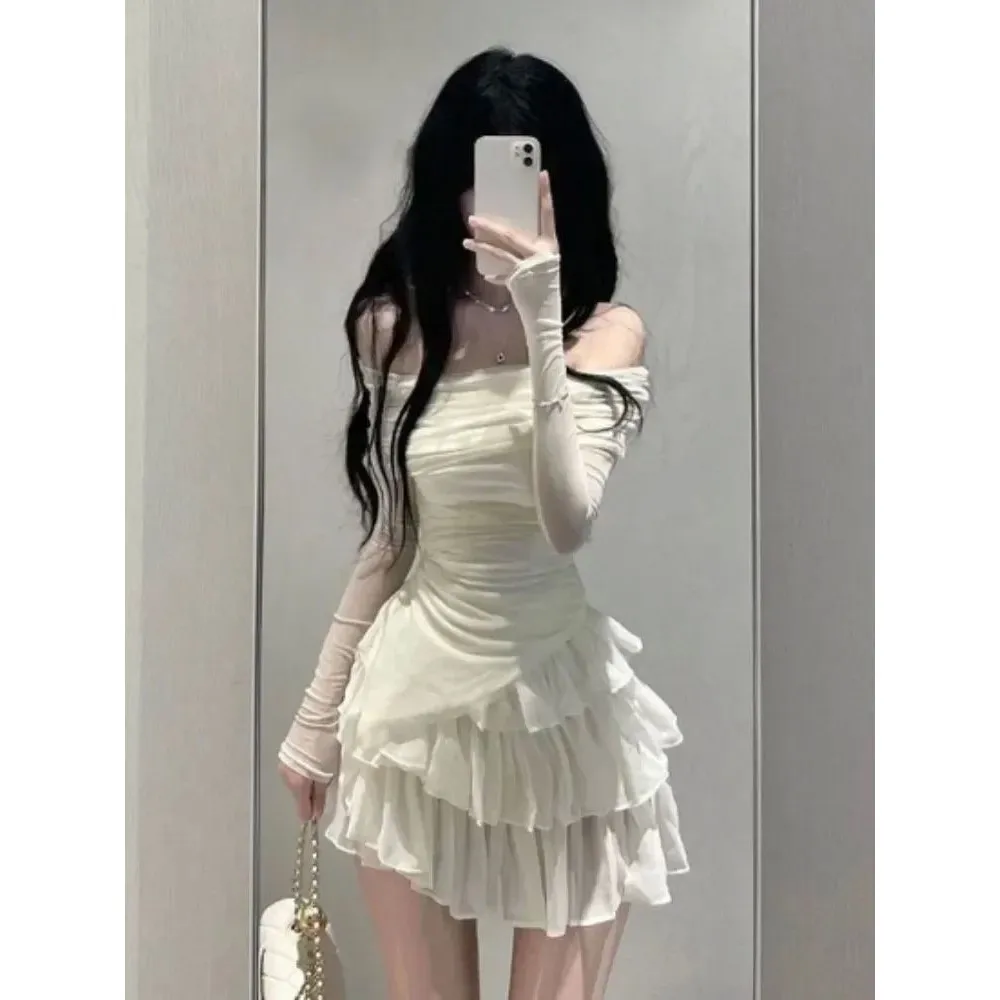 

Y2K Autumn 2025 Women's Cleanfit Two-Piece Skirt Set Crop Top T-irt Pure Linen Fabric Office Wear Same as Mall Edition