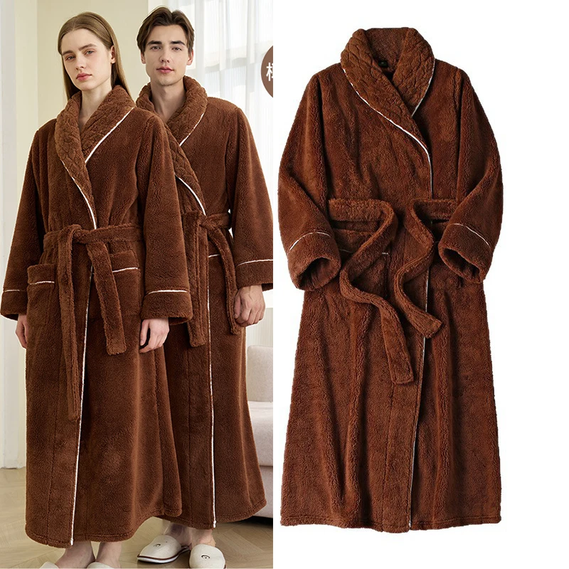 

Sleepwear Robe Cotton Fleece Bathrobe Men Big Size Home Dress Kimono Gown Long Pajamas Intimate Lingerie Nightgown Homewear