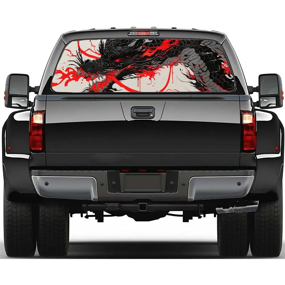 

High quality Red embellishes the black dragon car rear window vinyl film, suitable for cars - Durable, rear window decoration, s
