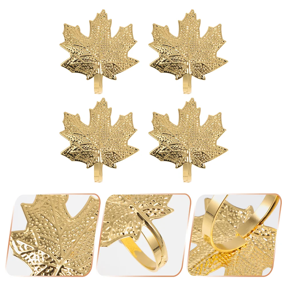 

4 Pcs Christmas Napkin Buckle Rings Holder Ordinary Xmas Leaf Stainless Steel Maple