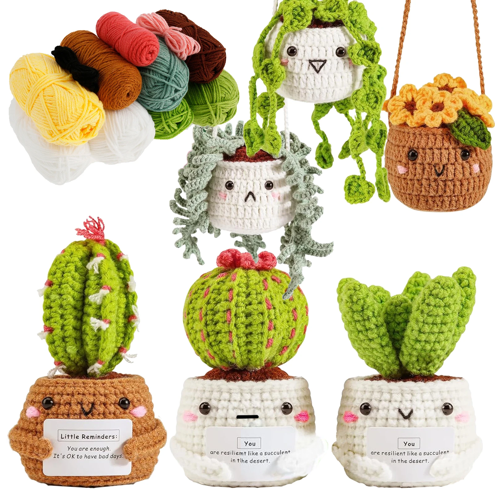 6 Pcs Potted Plants Crochet Kit with Instructions and Video Tutorials Complete Crochet Starter Kit Decorative Beginner Crochet