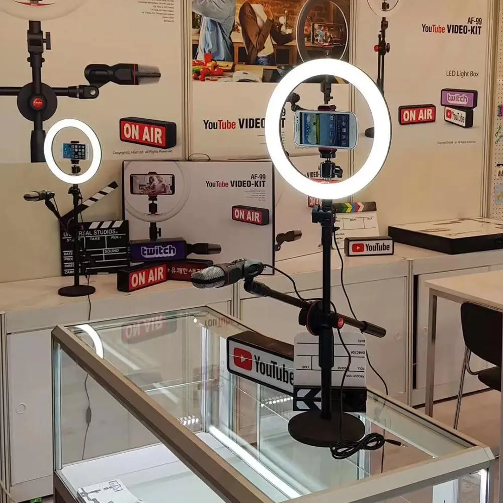 ضوء كاميرا الفيديو، ضوء حلقة سيلفي مع حامل الهاتف الخليوي، حامل ثلاثي القوائم مع ميكروفون