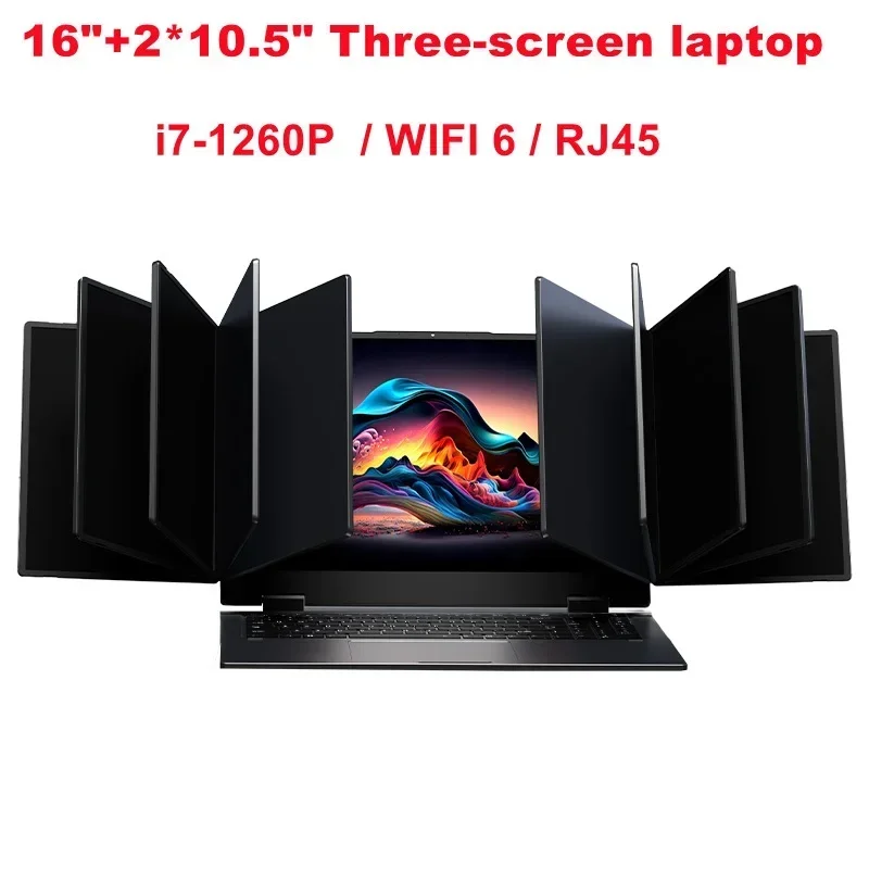 SZBOX MAX16 Core i7-1260P Triple-Display Laptop 16 inch + 2*10.5inch Screen Windows 11 Pro DDR4 WIFI6 RJ45 Mental Shell Mini Pc