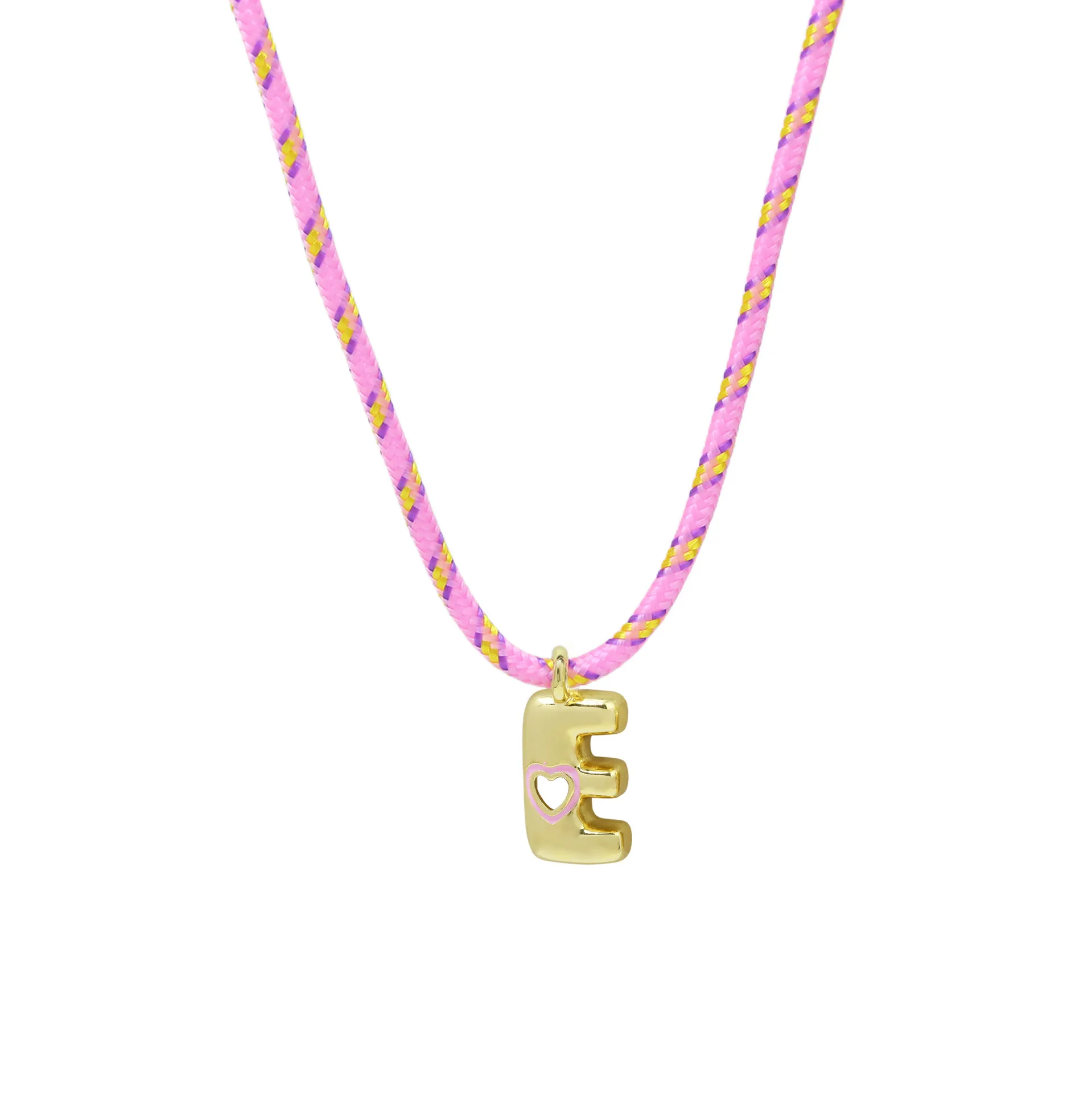 Rosa Geflochtene Seil-Choker-Halskette, Vergoldeter Hohlherz-Anhänger mit Emaille-Initialbuchstaben, Boho-Strandschmuck Geschenk – Detail 4