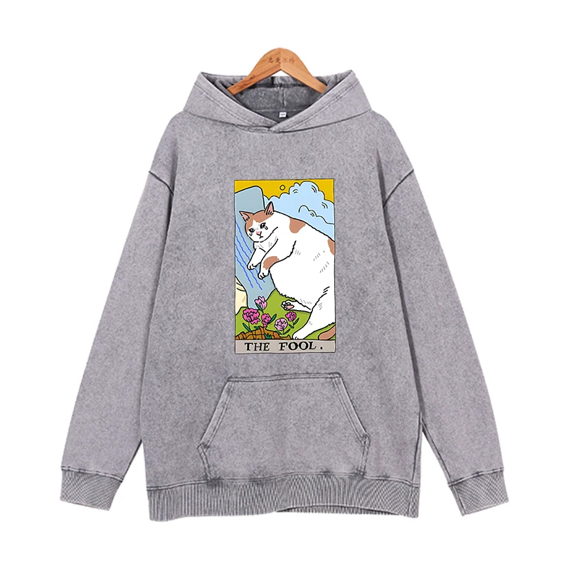 The Fool Sad Cat Meme Print Hoodies Men Fashion Long Sleeve Sweatshirts Women Casual Harajuku Streetwear Pullovers