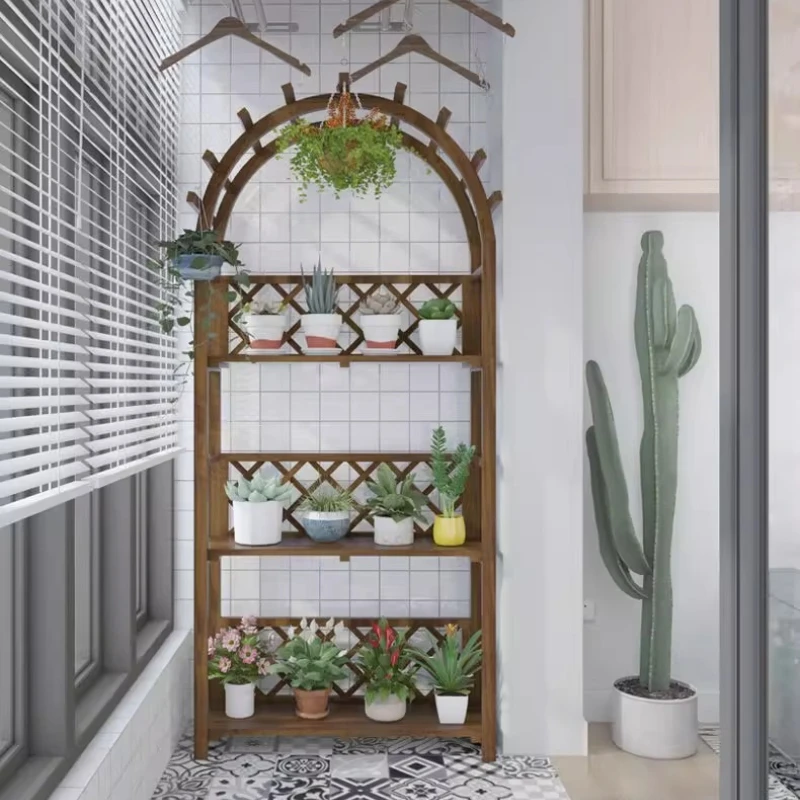 일본식 걸이형 캐비닛, 원목 식물 발코니 꽃꽂이대, 바닥부터 천장까지 다층 코너 꽃꽂이대