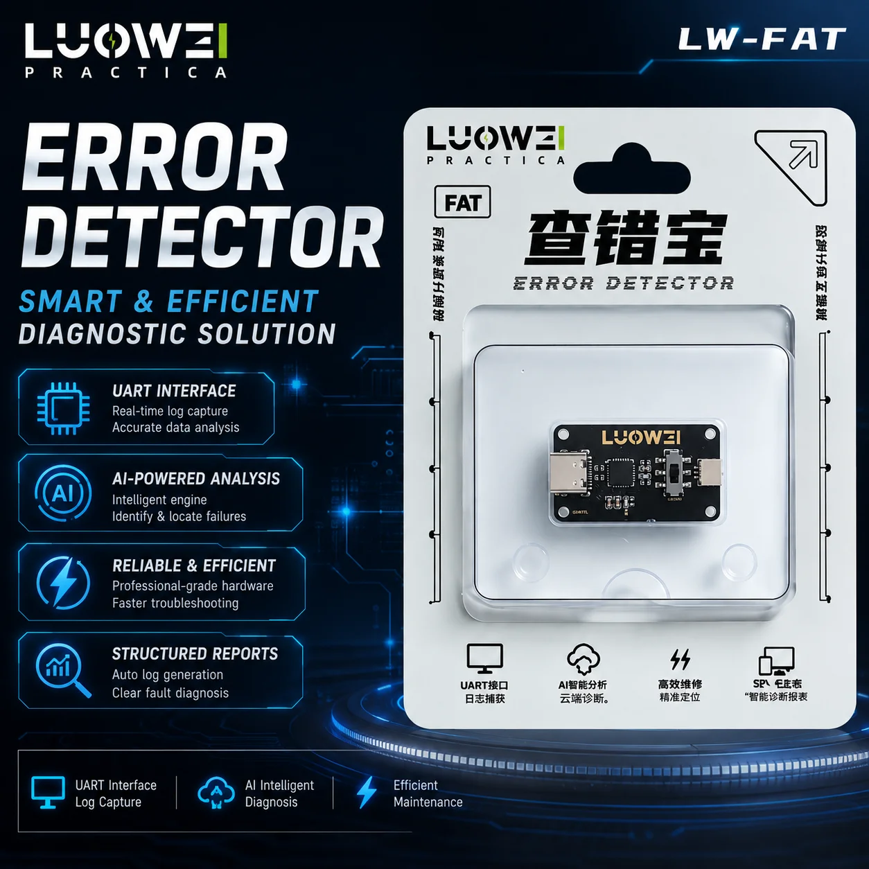 

LUOWEI LW-FAT Error Detector UART Log Capture AI Motherboard Analyzer for Android Phone Repair Diagnostic Tool Kit Fast
