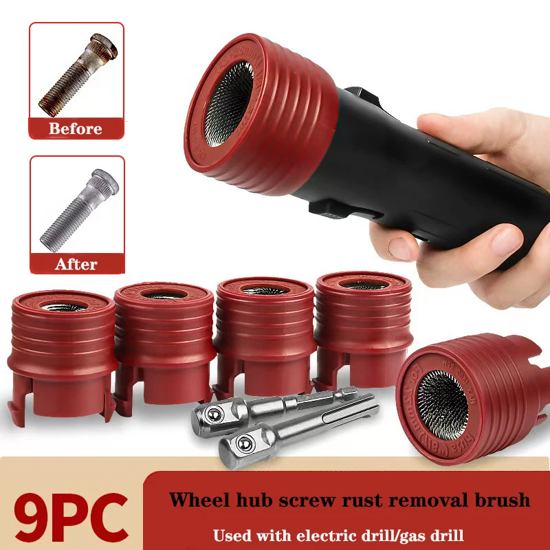 9PCS Automotive Repair Tool Set, Wheel Stud Rust Removal, Bolt Derusting & Wheel Hub Cleaning Tool for Removing Rust and Debris