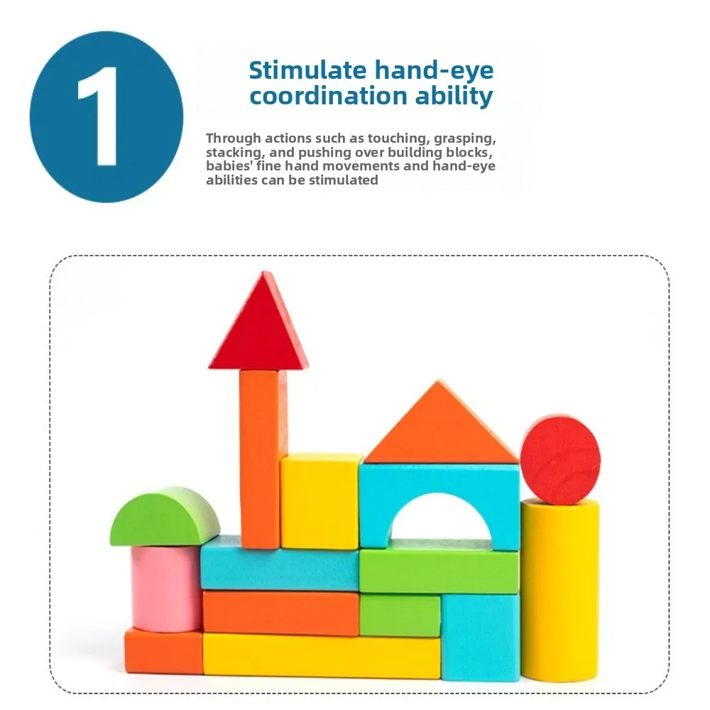 40 PZ/SET Blocchi di Costruzione In Legno Colorati Blocchi di Apprendimento Sensoriale Impilabili in Legno con Sacchetto di Immagazzinaggio 3D Primi Giocattoli Educativi