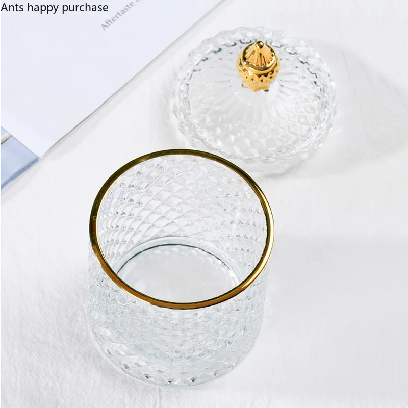 Transparent Glass Jar with Cover Storage Tank Jewelry Box Storage Boxes Cotton Swab Box Candy Jar Storage Bottles Home Organizer