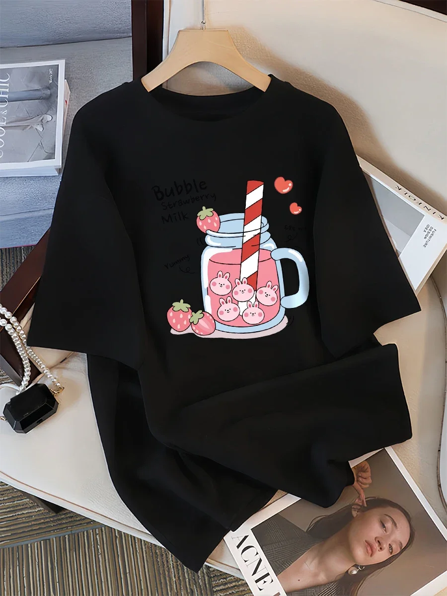 Plus Size Delicious Strawberry Drink Printed Women's T-shirt Summer Breathable Casual Sports Cool Short Sleeve Women Y2K Tops