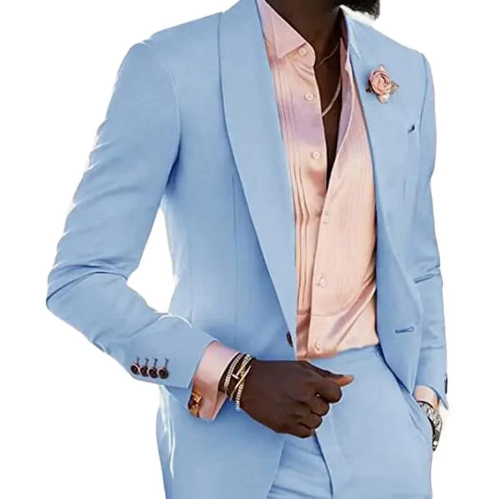 

Men's 2025 Slim-fit Button Business Blue Suit Professional Work Formal Two-piece Set Trousers Included XS-6XL