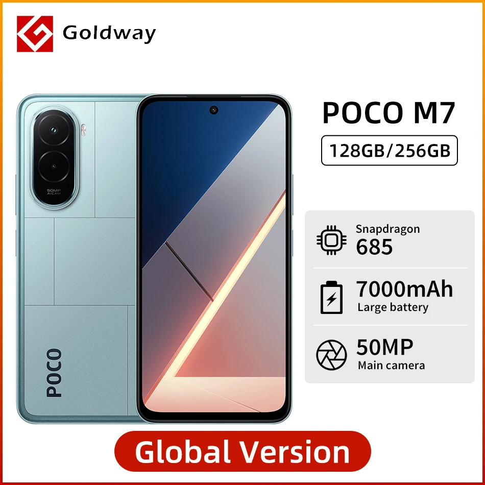 POCO M7 الإصدار العالمي Snapdragon 685 غامرة 6.9 بوصة FHD + عرض بطارية 7000 مللي أمبير في الساعة 33 وات شحن هاتف محمول NFC