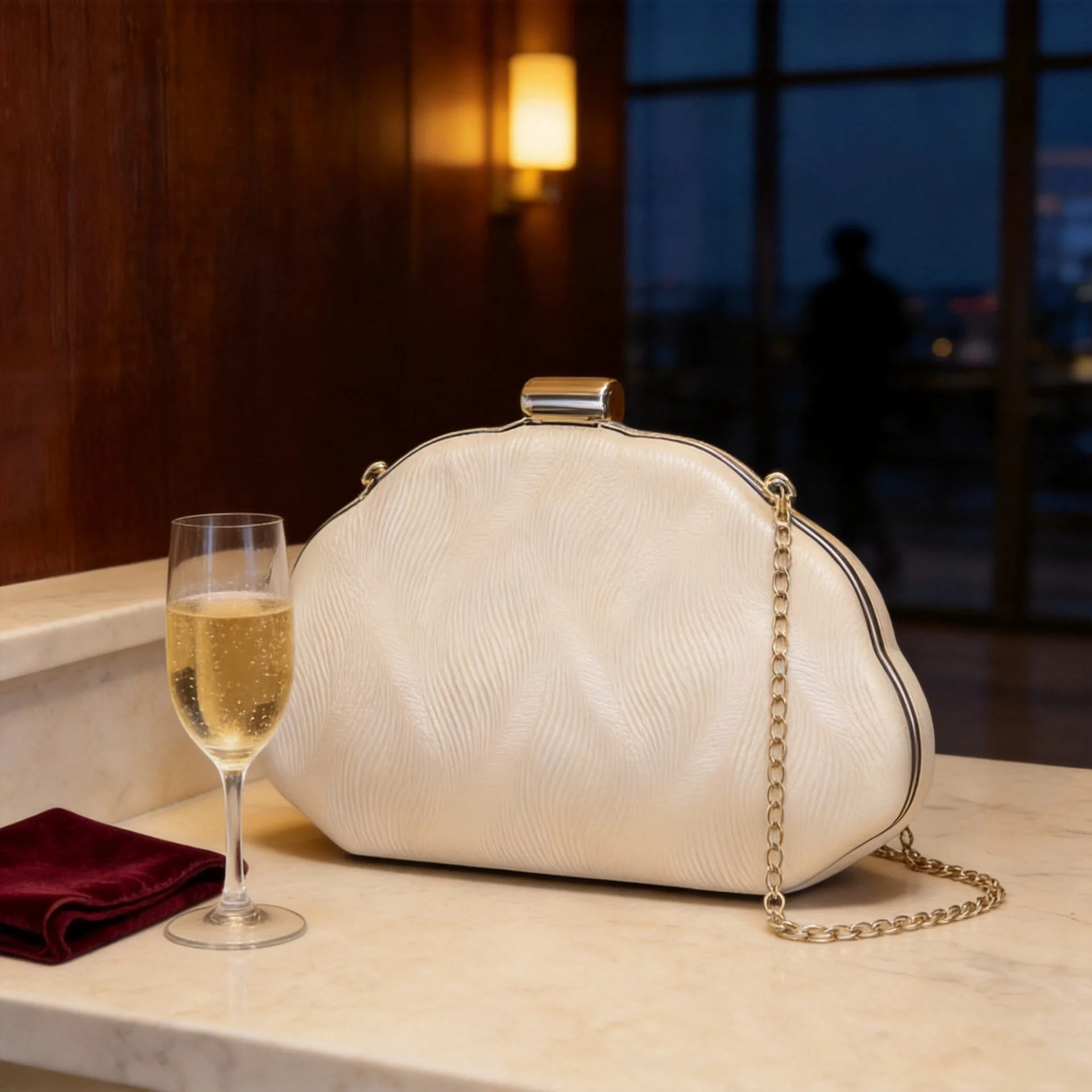 Textured shell  French light luxury dinner  niche design banquet clutch  temperament chain shoulder bag