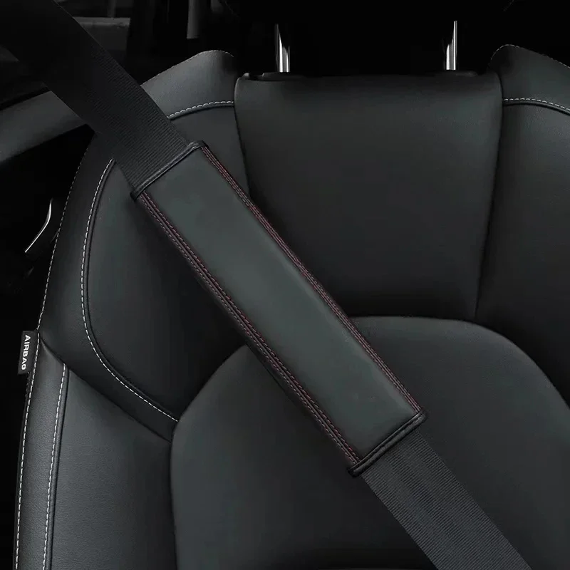 2Pcs Car Seat Belt Leather Safety Belt Shoulder Cover For Volkswagen VW Rline R Line Badge Golf POLO Car Accessories