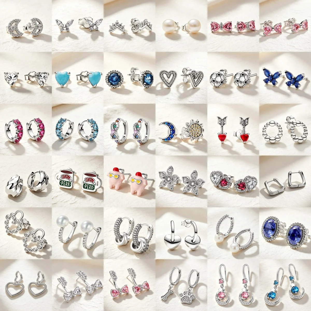 925 Silver Arrow Shaped, Heart-Shaped, Bow Shaped, Moon Shaped Colored Zircon Earrings, Fashionable and Sweet Jewelry Gifts