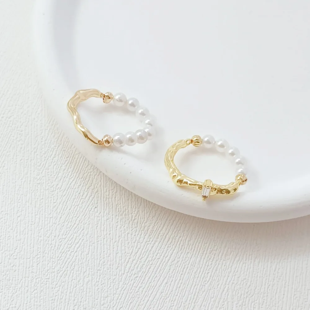 

18K Gold-plated Half-ring Irregular Ring Accessory, Tree-shaped Double Pendant Diy Bracelet Necklace Connecting Rod Pearl