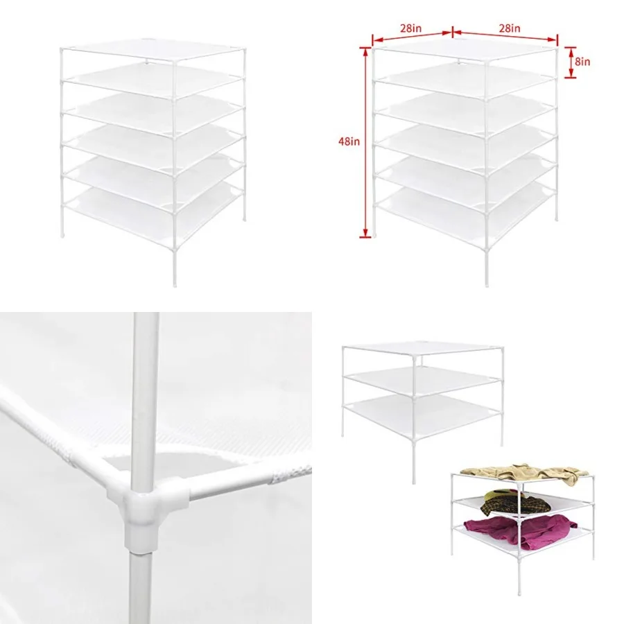 Sweater Drying Rack 6-Layer Stackable Mesh Cloth Dry Dyier, White