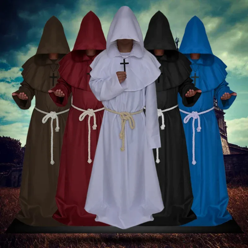 

Medieval Monk Halloween Costumes Comic Con Party Cosplay Costume Hooded Robes Cloak Cape Friar Renaissance Priest For Men