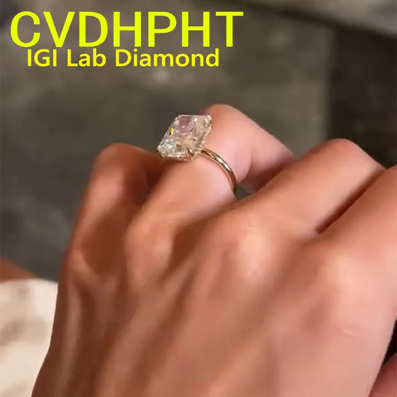 

3 5Carat Solid 18K white gold Lab grown dimaond ring IGI Radiant cut D VS1 Wedding ring engagement ring party gift