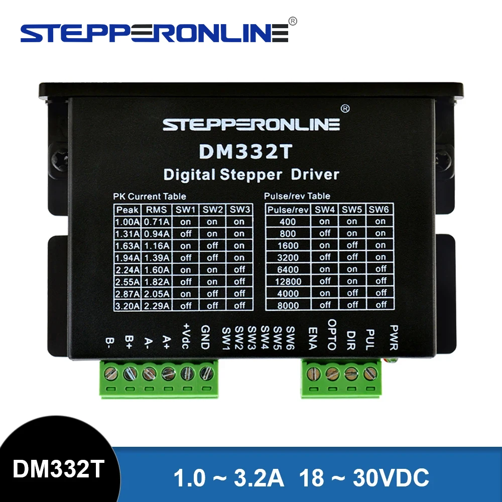 STEPPERONLINE Cyfrowy sterownik silnika krokowego 1.0-3.2A 10-30VDC Sterownik silnika krokowego dla silnika krokowego Nema 17, 23 DM332T
